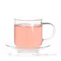 petite tasse à thé en verre à paroi simple avec soucoupe